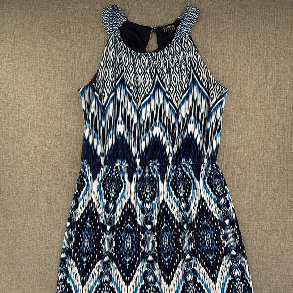ENFOCUS Studio Maxi Dress Sleeveless Stretchy Size 14 Blue White Scoop Neck - Picture 3 of 9